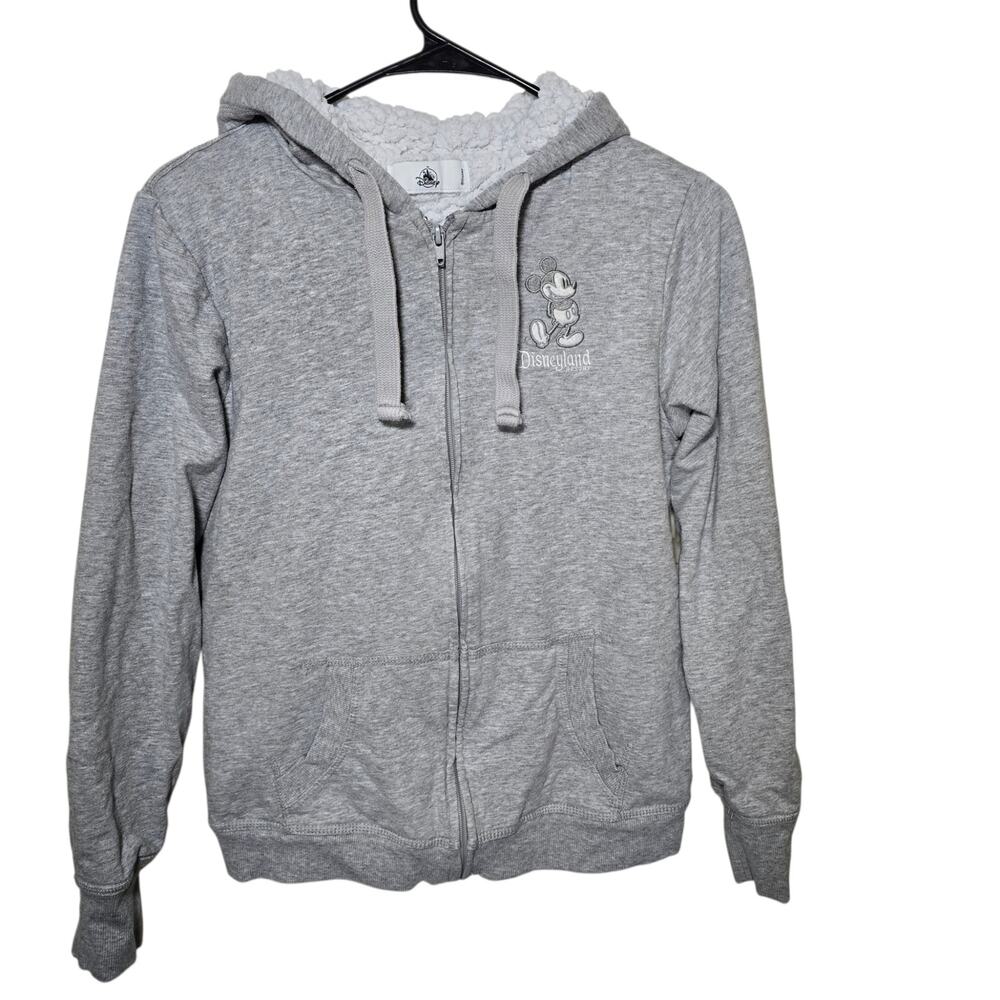 Disneyland Mickey Mouse Womens Gray Sherpa Lined Hoodie Winter Warm Size S